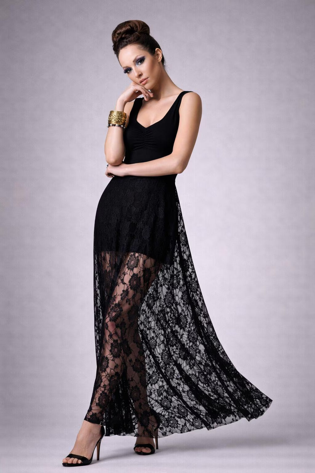 Lace Maxi Dress with Tank Top: Cinched Bust, Handmade in USA