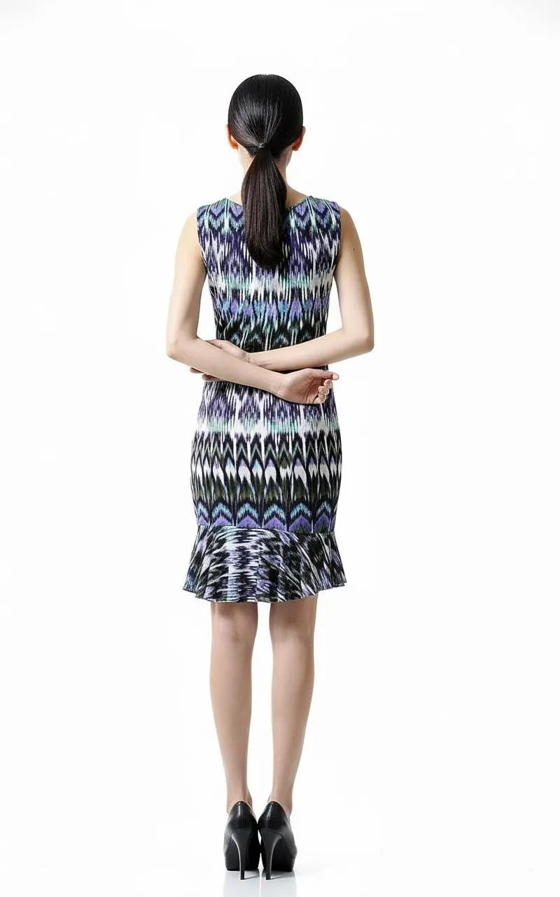 Tribal Print Mini Dress: Flounce Hem Bodycon Rayon Blend