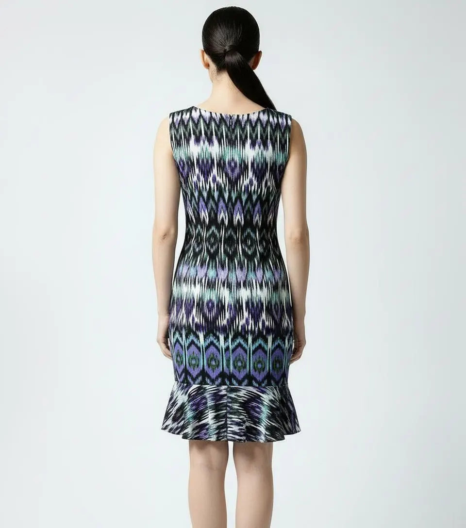 Tribal Print Mini Dress: Flounce Hem Bodycon Rayon Blend