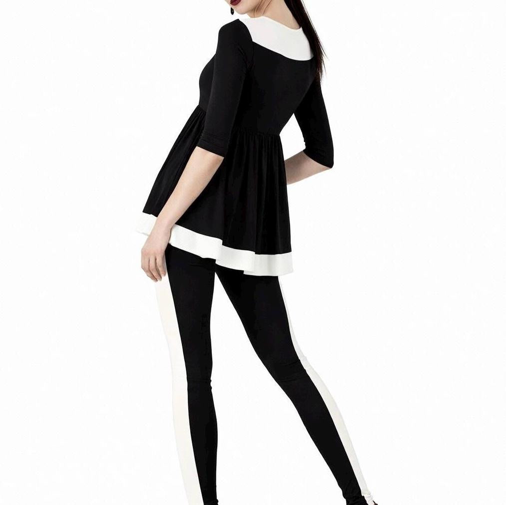 Ella Black and White 3/4 length sleeve babydoll top