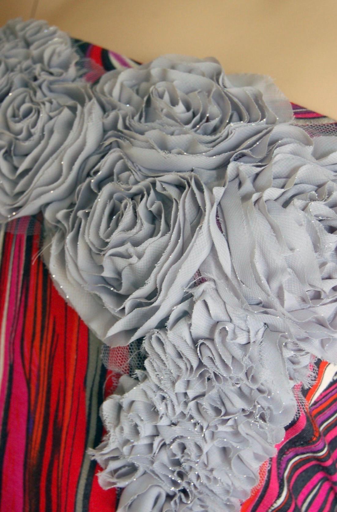 Strapless Peplum Top – Gray Rosette Appliqué