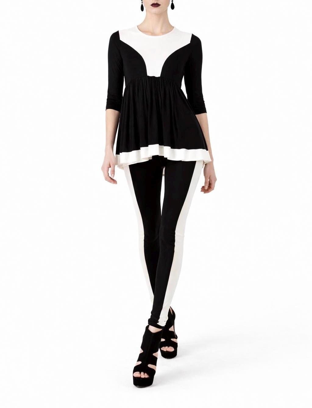 Ella Black and White 3/4 length sleeve babydoll top