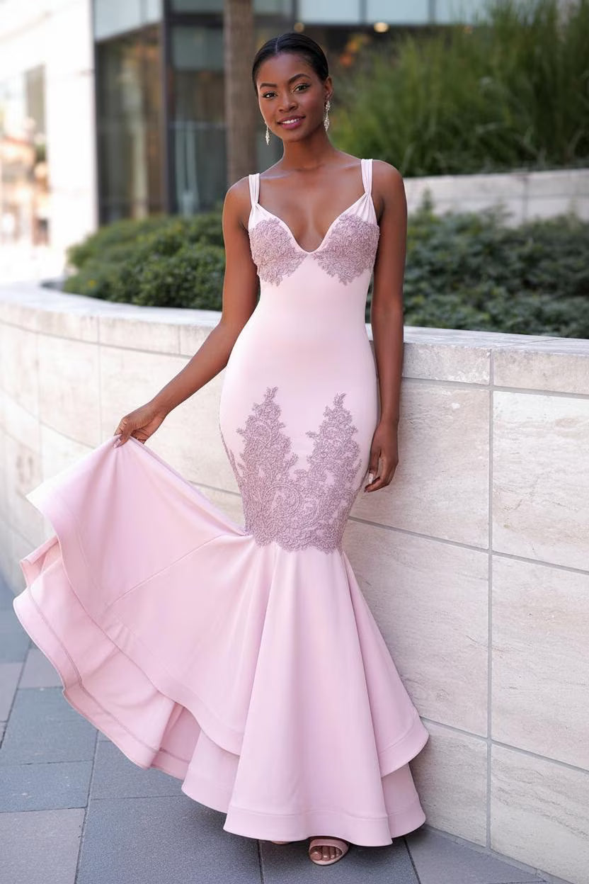 Pink Beaded Mermaid Prom Dress: Backless Formal Gown