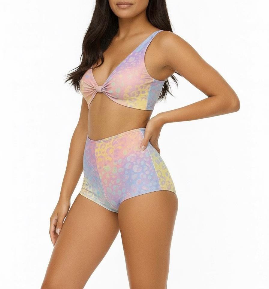 Pastel Ombre Leopard Print Bikini: High Waisted Two-Piece Swimsuit