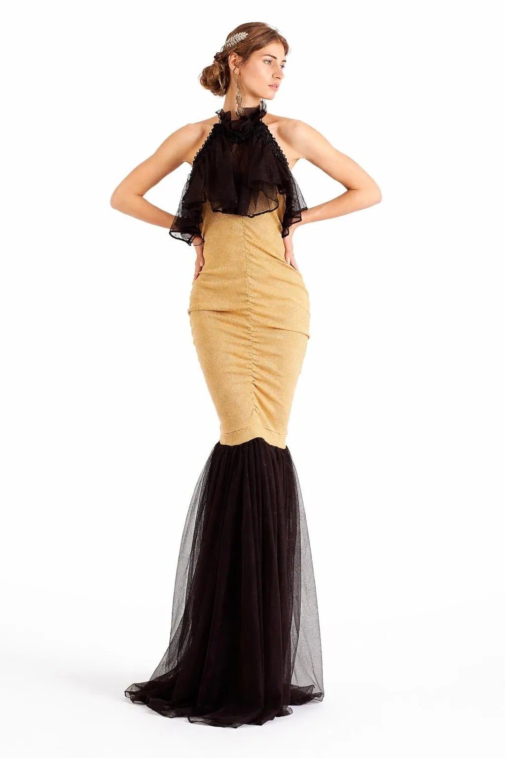 Beatrice Gold and Black Long Maxi Gown-Size M/L