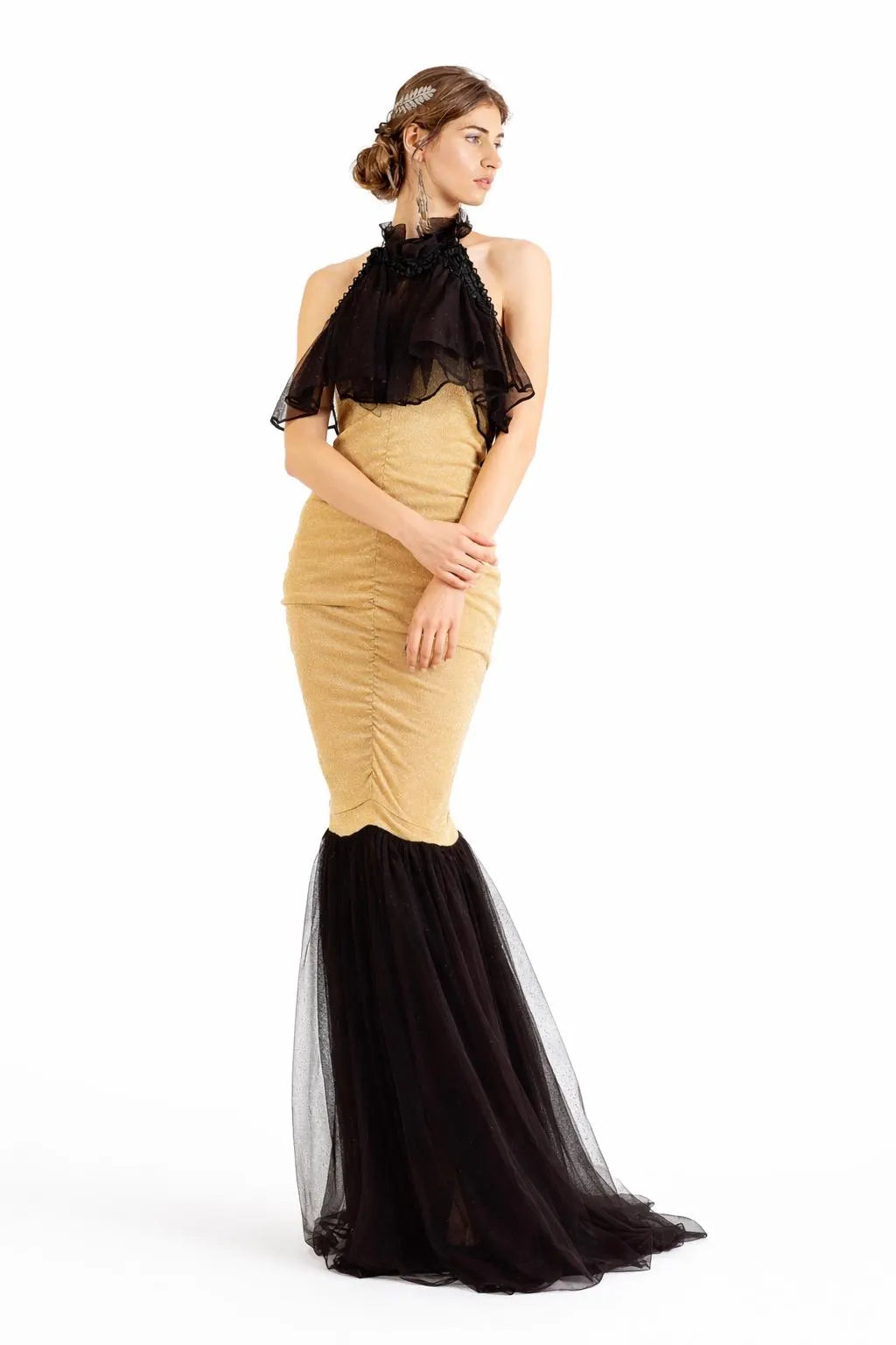 Beatrice Gold and Black Long Maxi Gown-Size M/L
