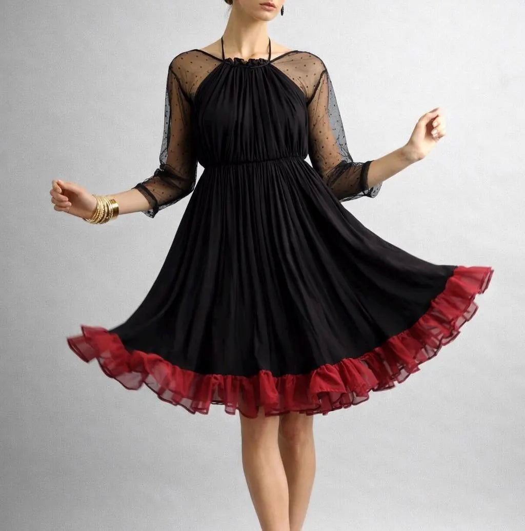 Cecily Mini Black and Wine Red Dress