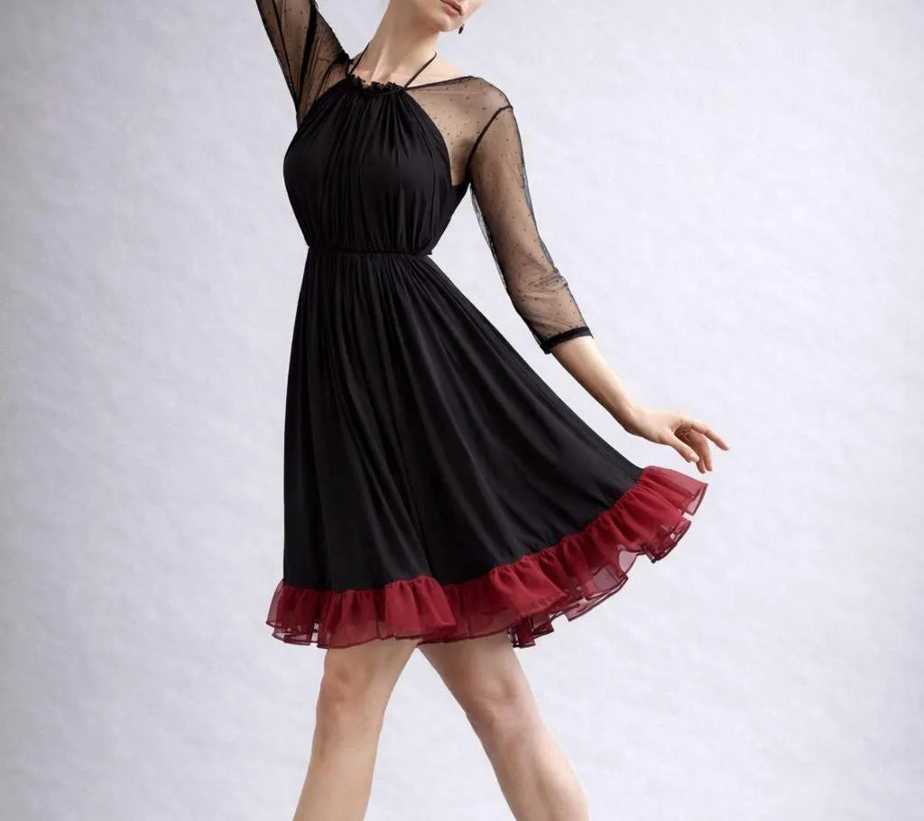 Cecily Mini Black and Wine Red Dress