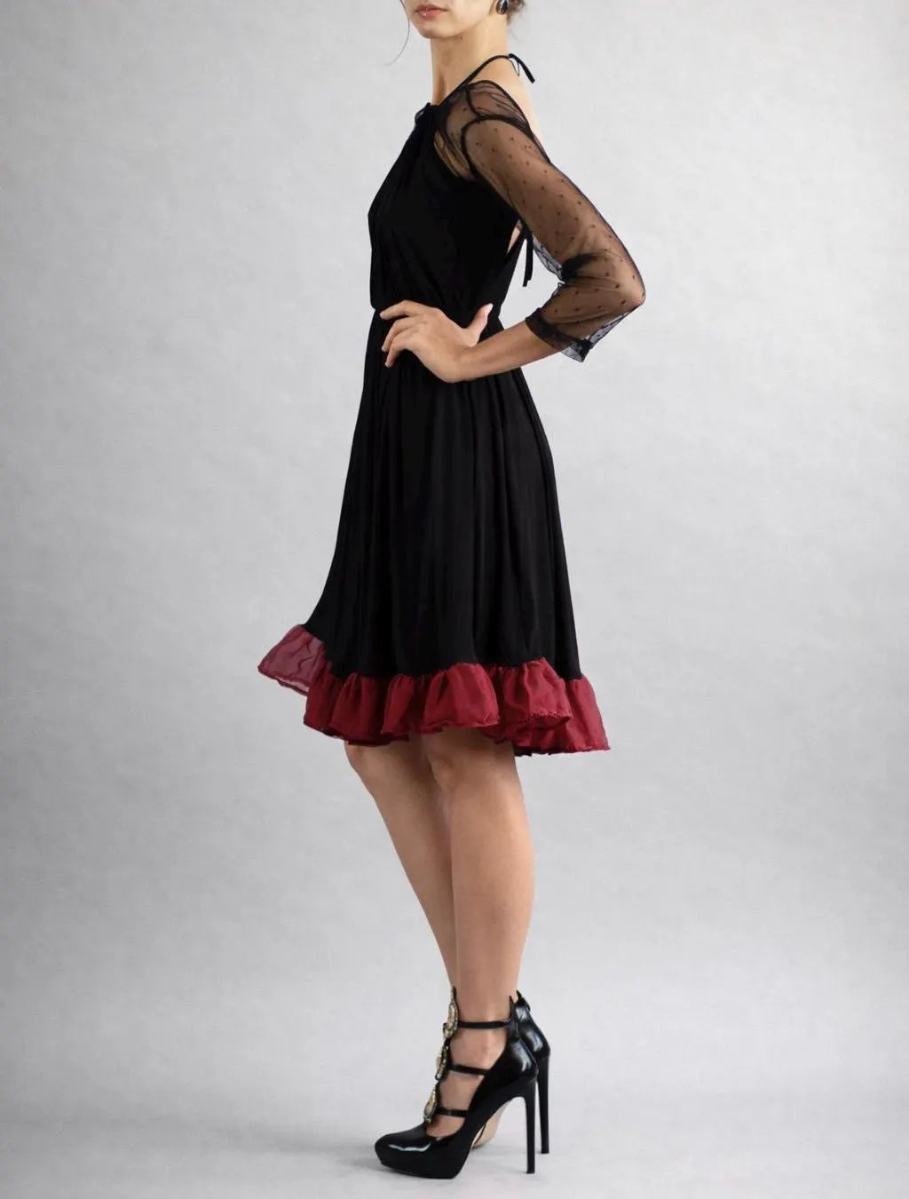 Cecily Mini Black and Wine Red Dress