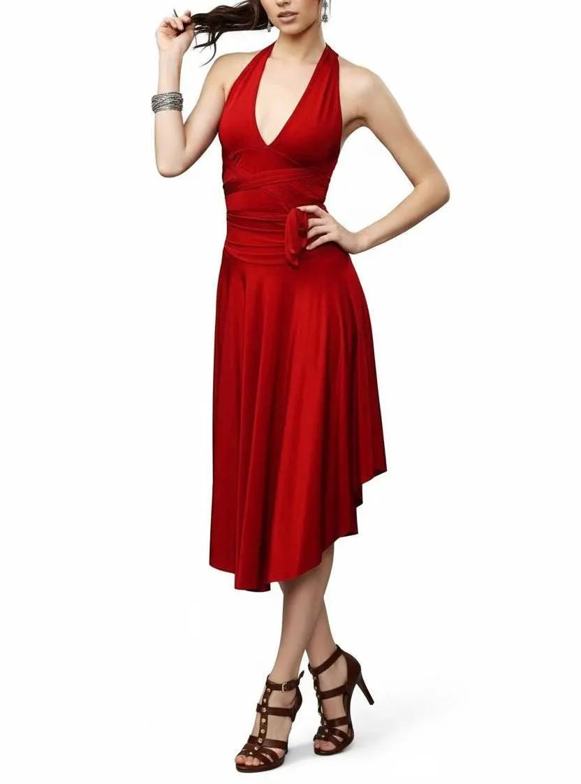 Infinity Wrap Dress | Multi-Way Halter Midi Dress | Flowy Jersey Stretch Dress | Elegant Evening Dress | Handmade