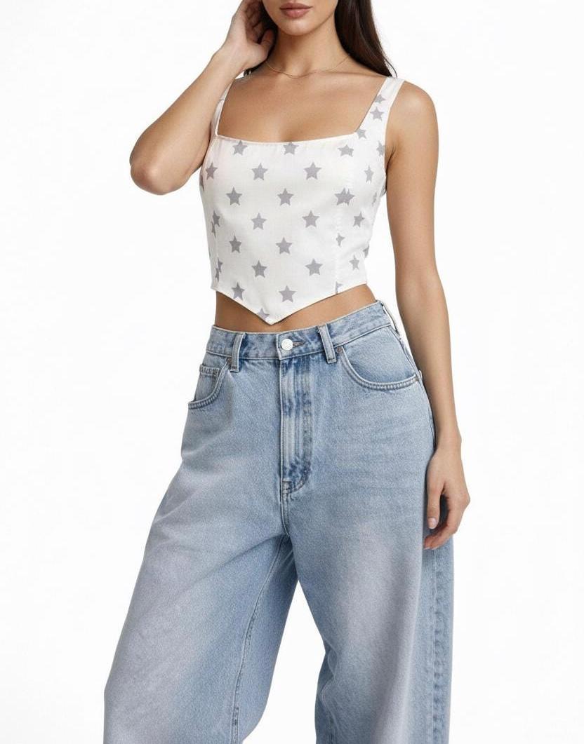 Lace-Up Back Cropped Corset Top | Lone Star Rodeo Print