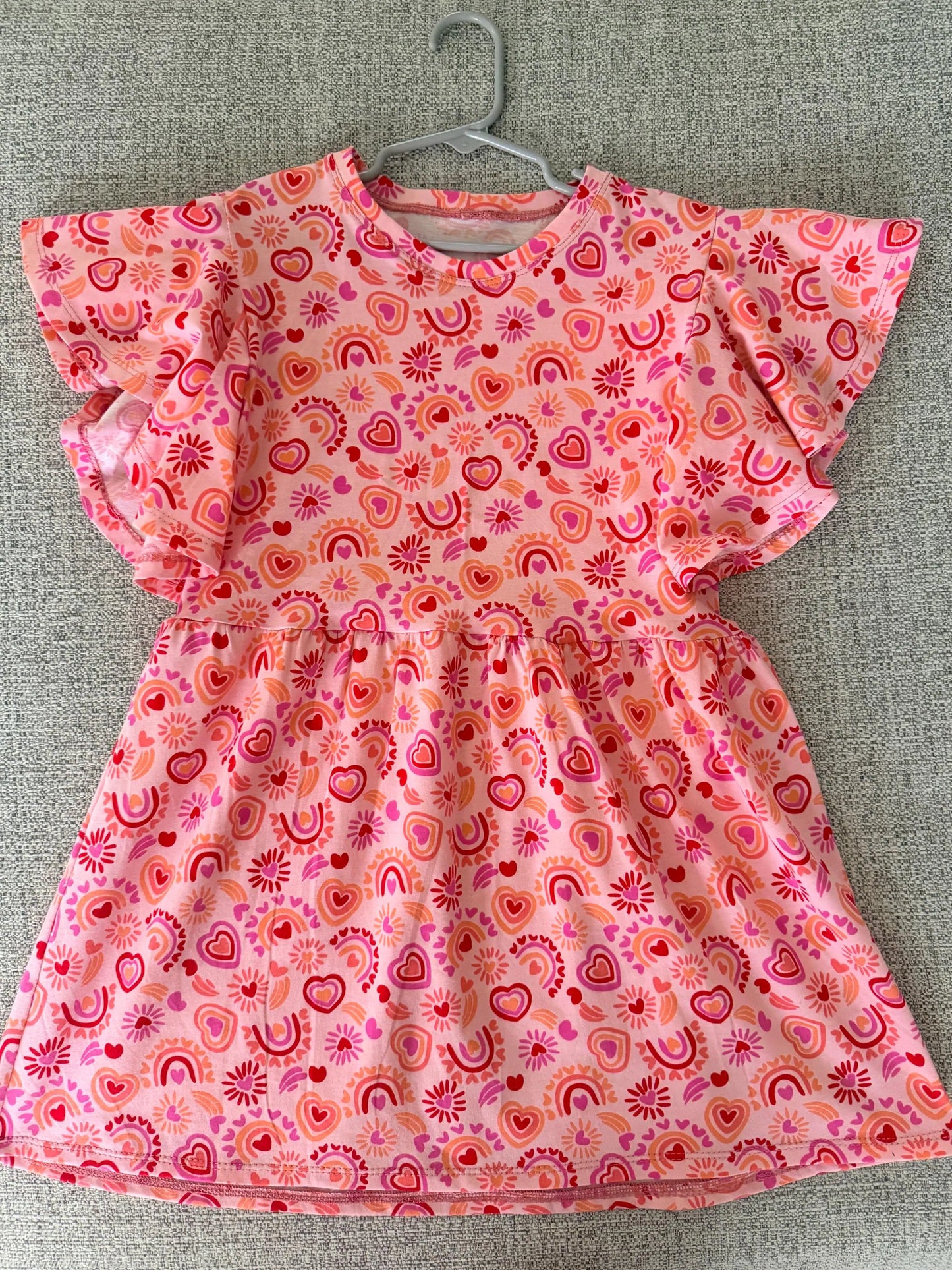 Girls Heart Rainbow Flutter Sleeve Dress | Handmade Toddler & Girls Twirl Dress | Boutique Outfit