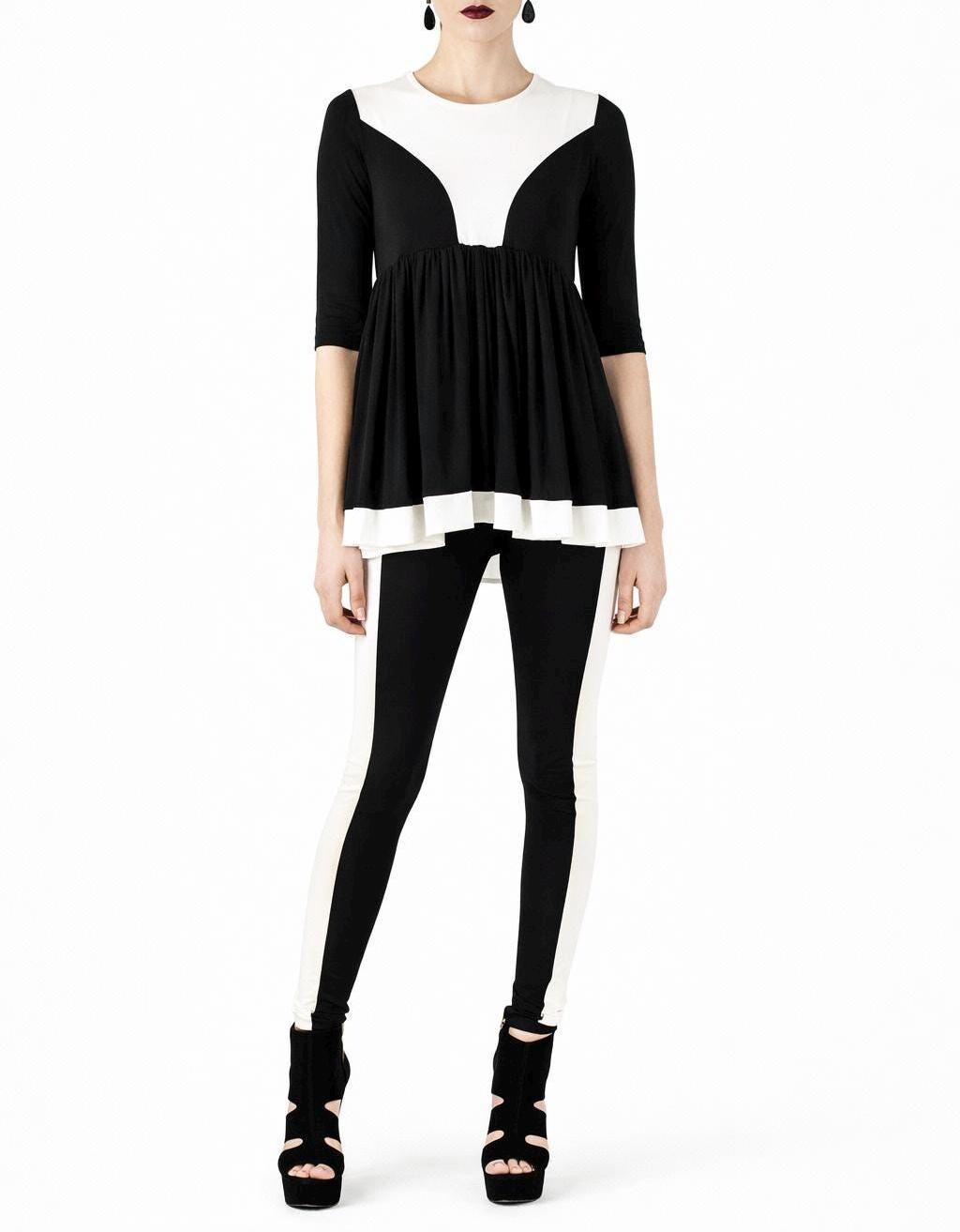 Ella Black and White 3/4 length sleeve babydoll top