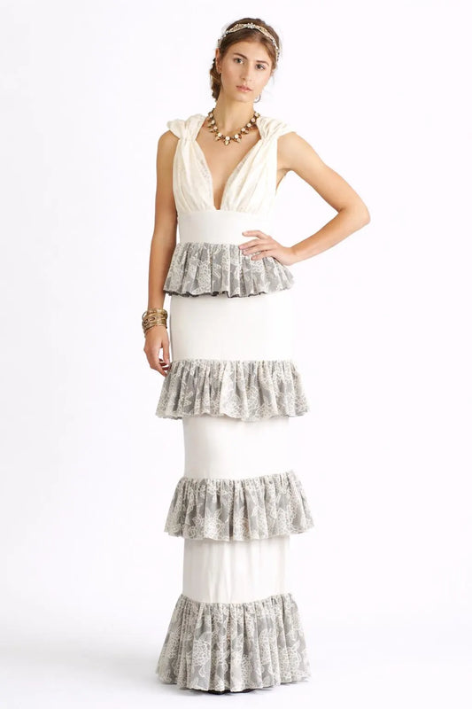 Annabel Ivory Tiered Ruffle Gown-Size Small