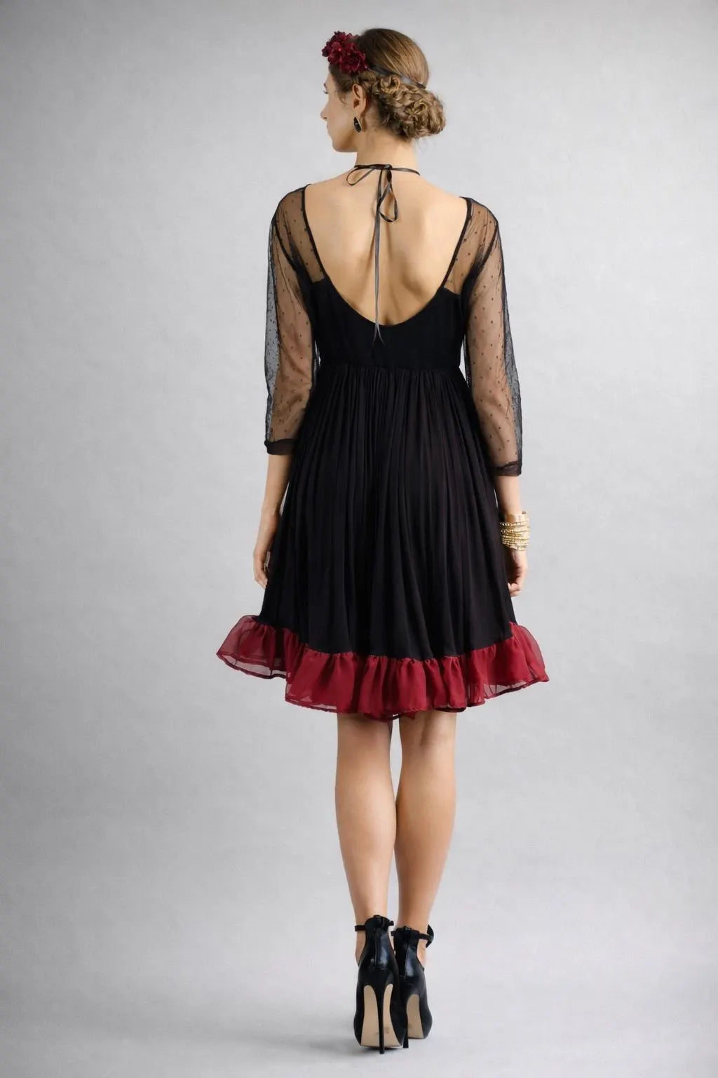 Cecily Mini Black and Wine Red Dress