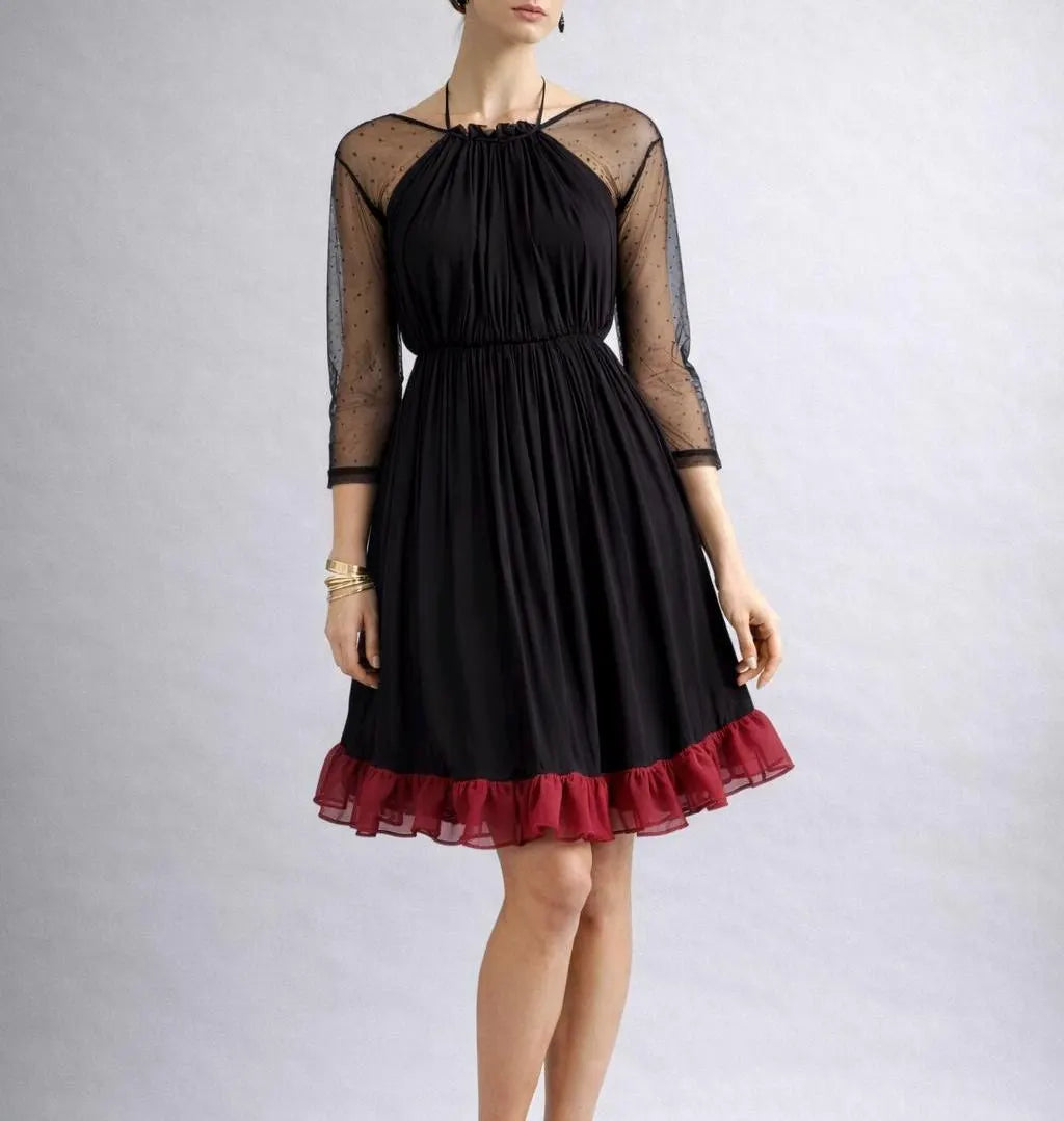 Cecily Mini Black and Wine Red Dress