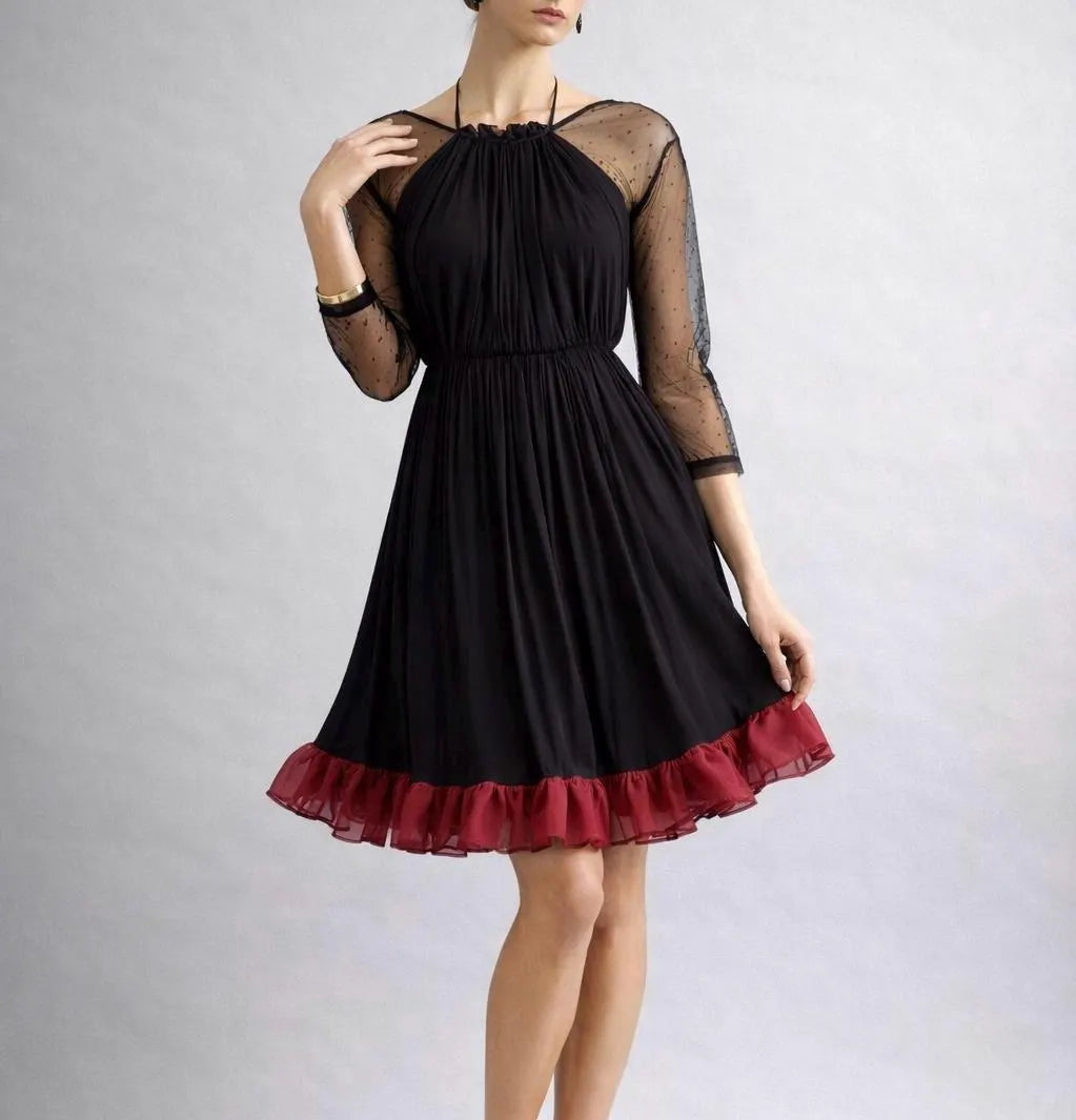 Cecily Mini Black and Wine Red Dress