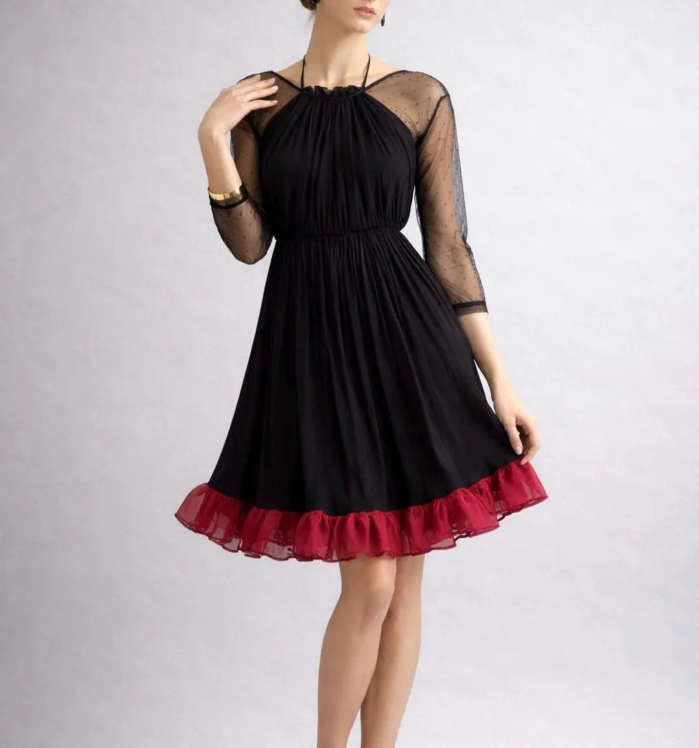 Cecily Mini Black and Wine Red Dress
