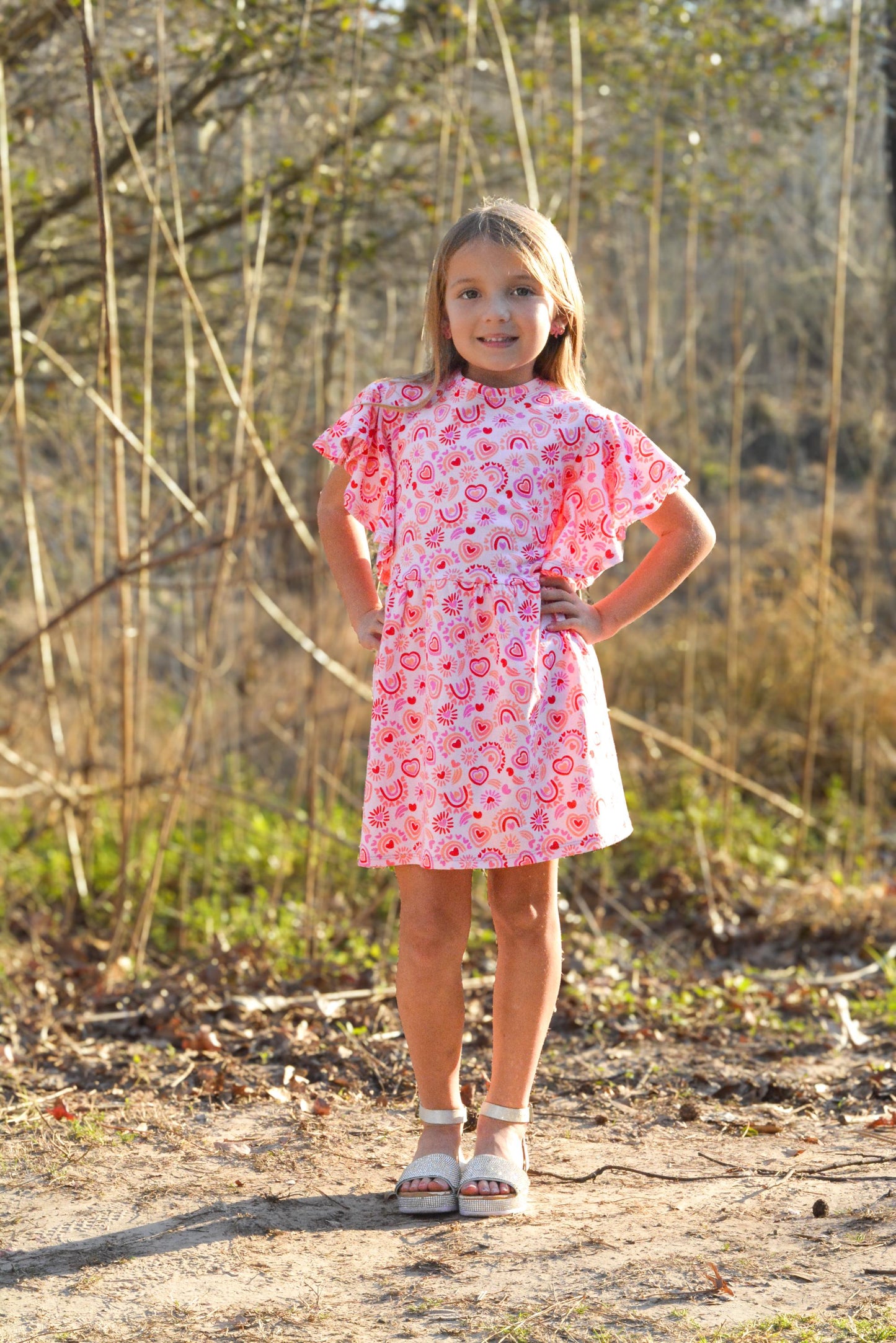 Girls Heart Rainbow Flutter Sleeve Dress | Handmade Toddler & Girls Twirl Dress | Boutique Outfit