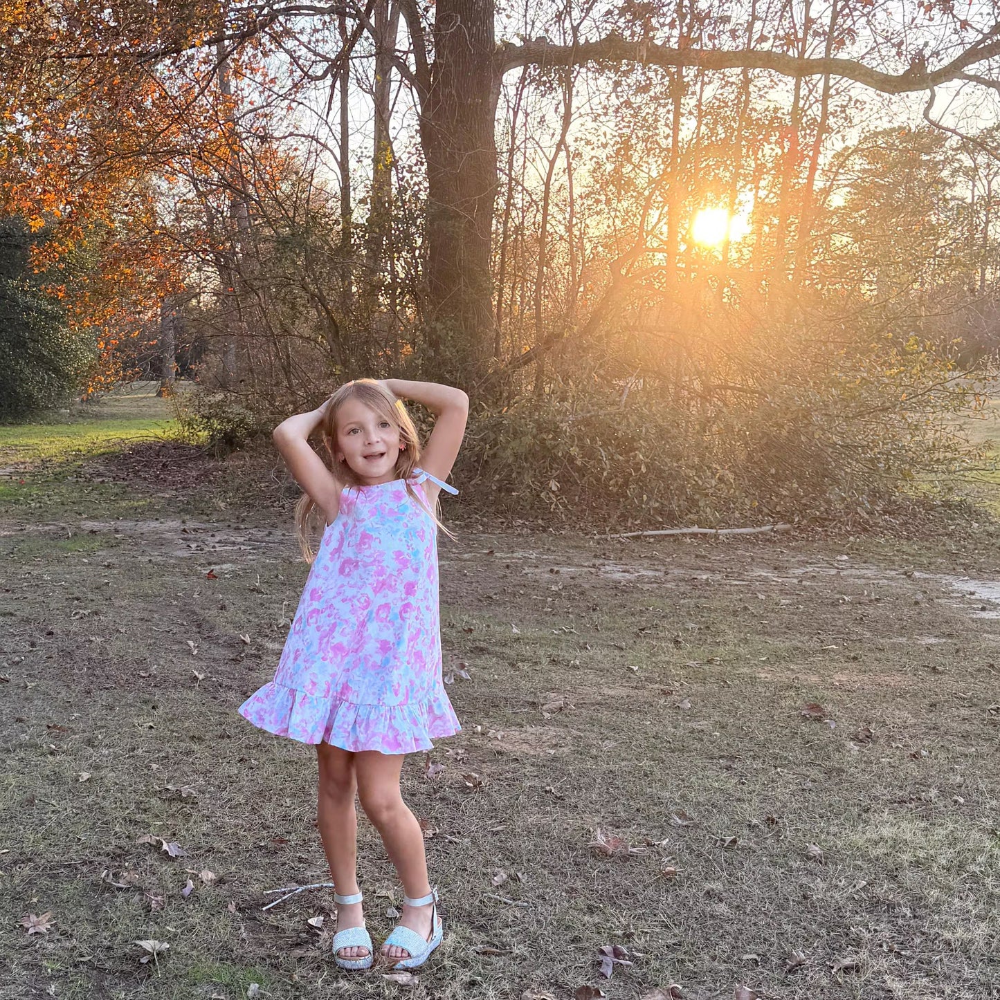 Girls Pink Floral Dress | Sleeveless Ruffle Hem Dress | Spring Summer Toddler & Girls Dress | Boutique Handmade Dress