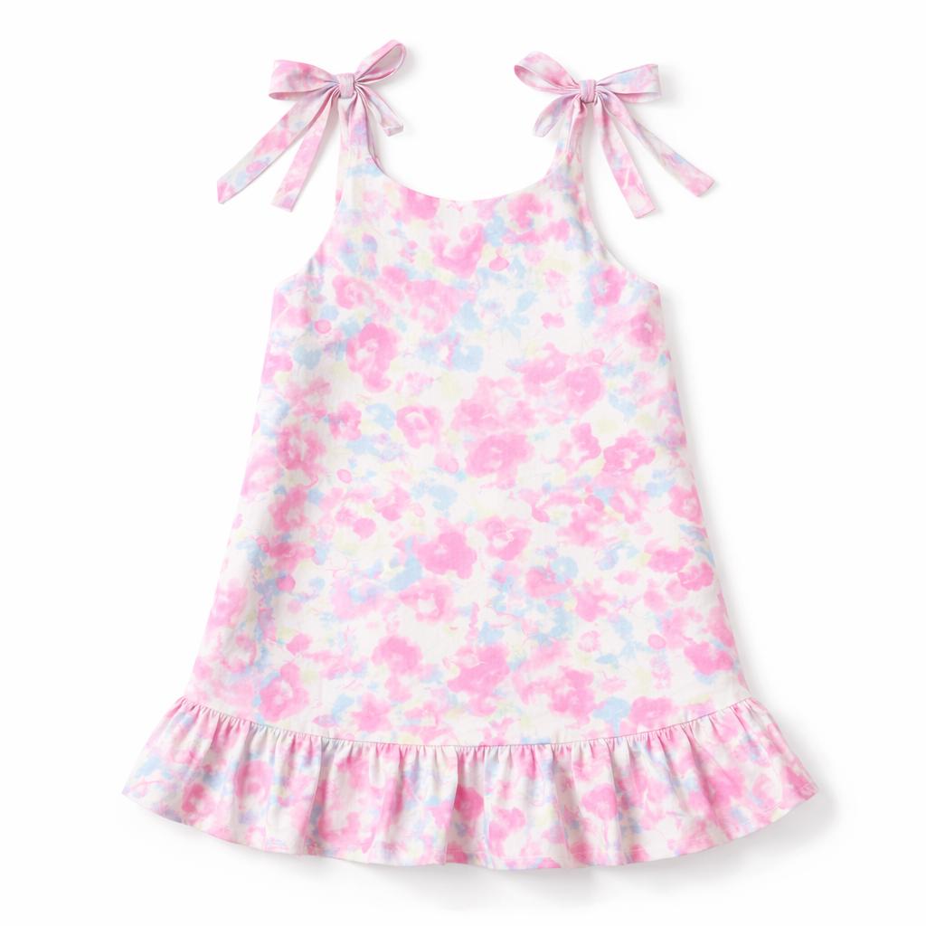 Girls Pink Floral Dress | Sleeveless Ruffle Hem Dress | Spring Summer Toddler & Girls Dress | Boutique Handmade Dress