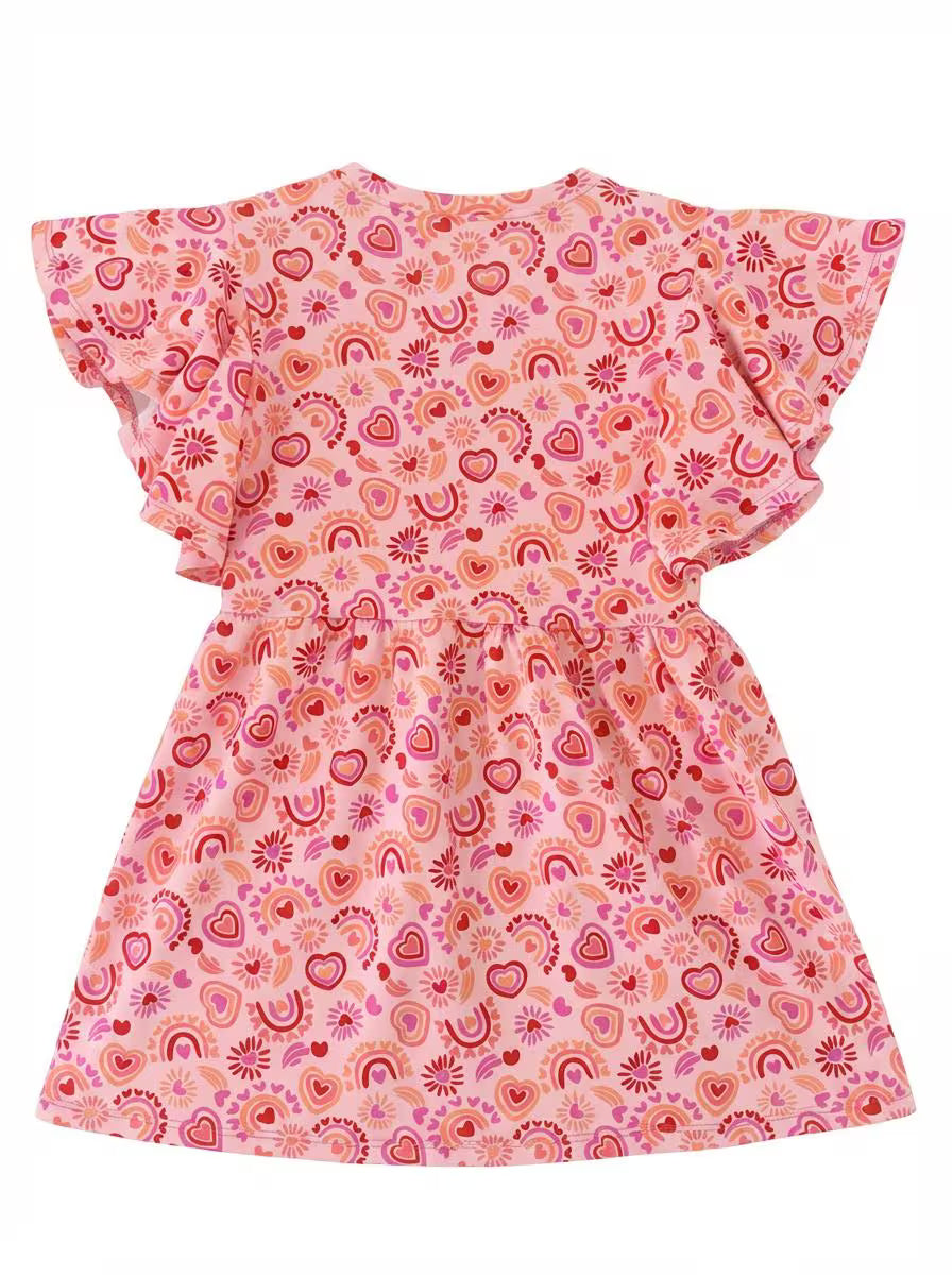 Girls Heart Rainbow Flutter Sleeve Dress | Handmade Toddler & Girls Twirl Dress | Boutique Outfit