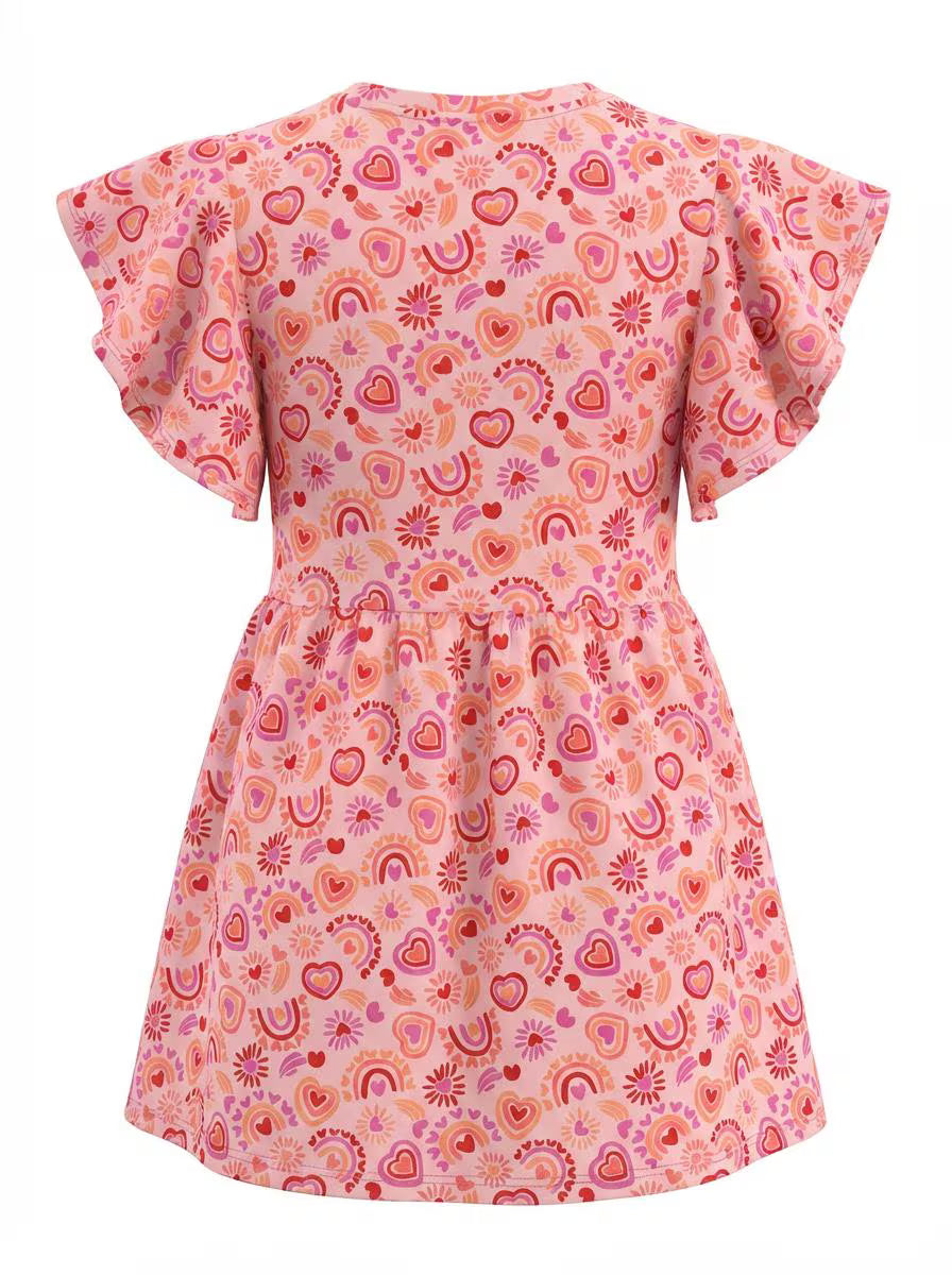 Girls Heart Rainbow Flutter Sleeve Dress | Handmade Toddler & Girls Twirl Dress | Boutique Outfit