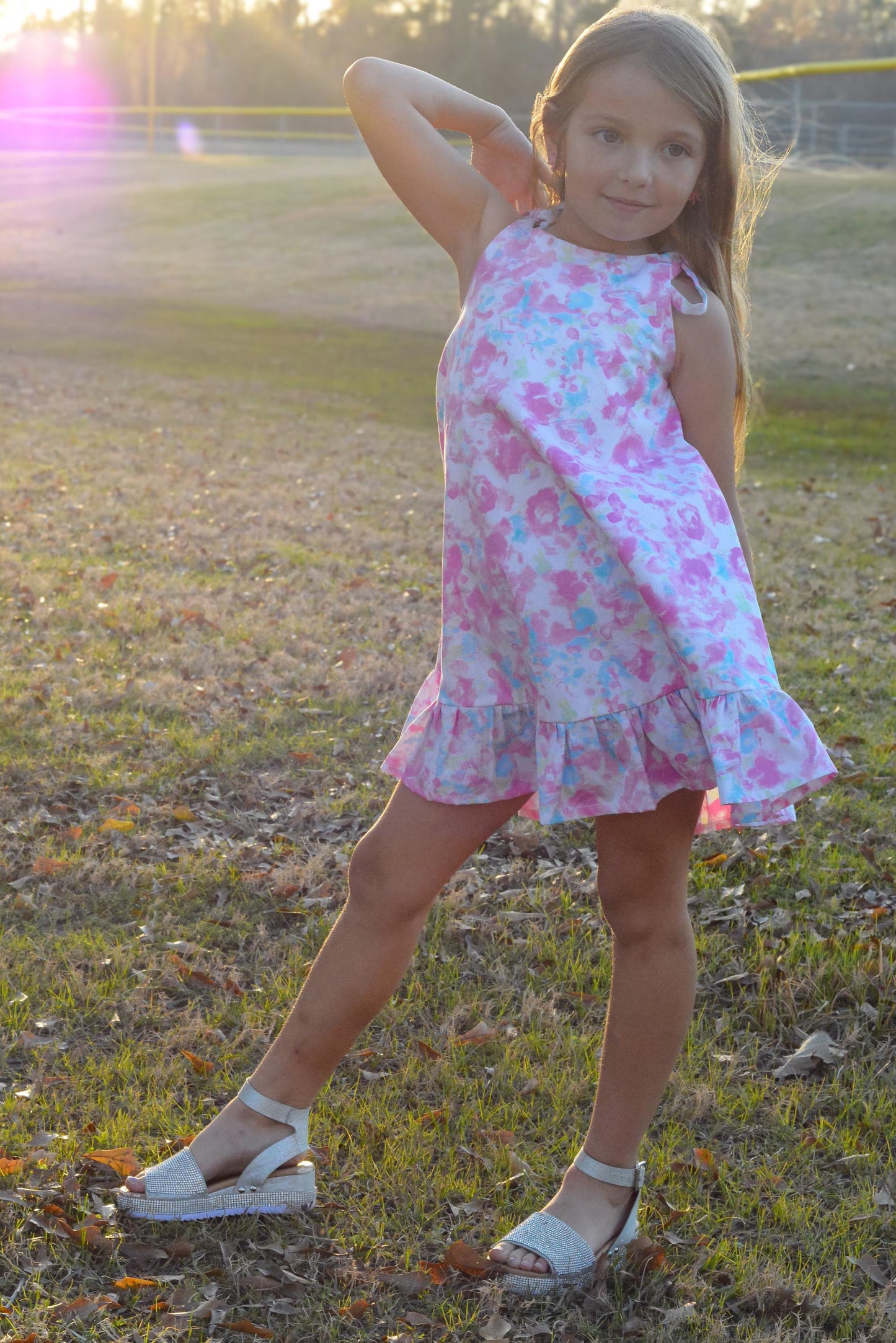 Girls Pink Floral Dress | Sleeveless Ruffle Hem Dress | Spring Summer Toddler & Girls Dress | Boutique Handmade Dress