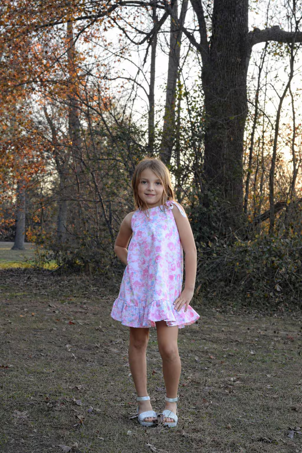 Girls Pink Floral Dress | Sleeveless Ruffle Hem Dress | Spring Summer Toddler & Girls Dress | Boutique Handmade Dress