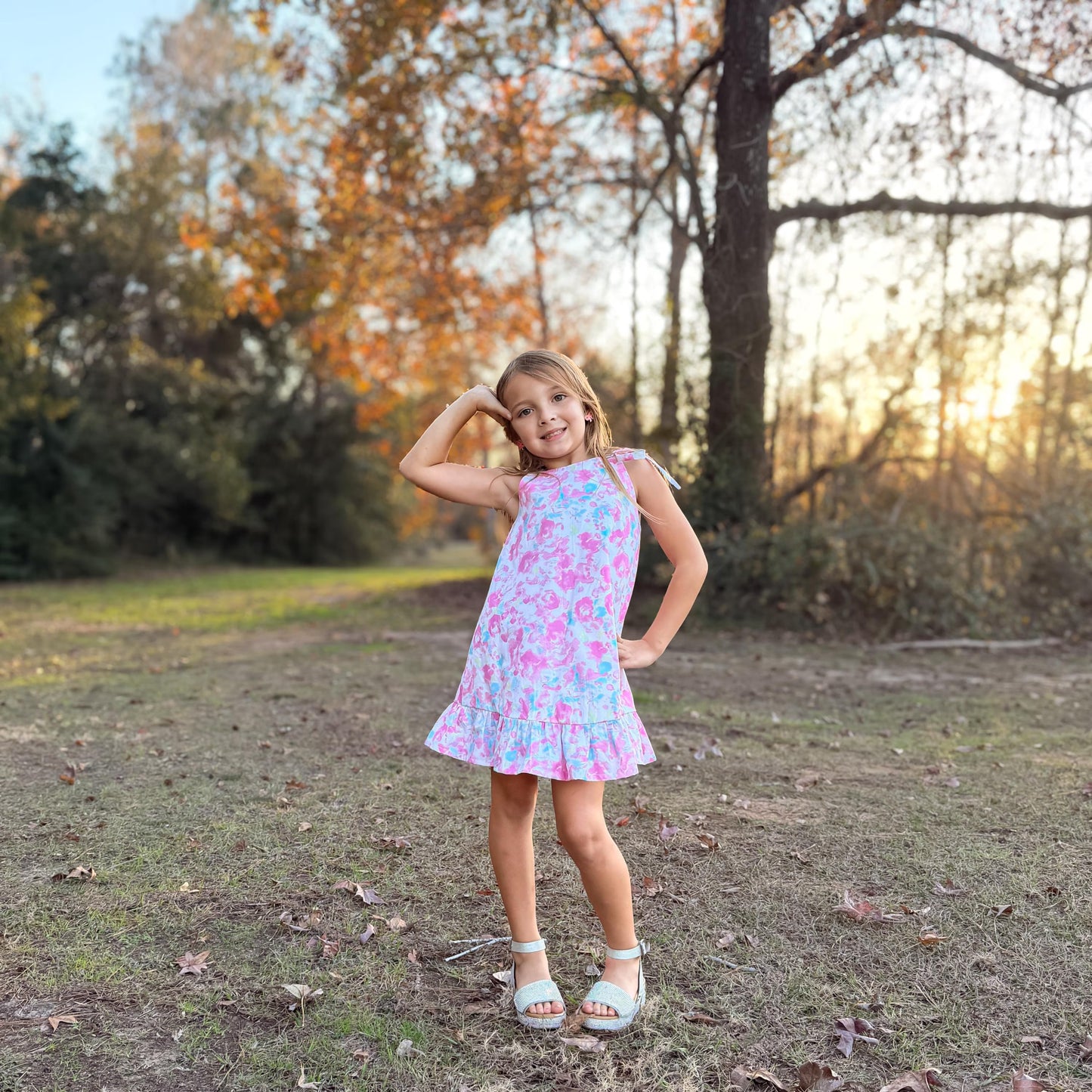 Girls Pink Floral Dress | Sleeveless Ruffle Hem Dress | Spring Summer Toddler & Girls Dress | Boutique Handmade Dress