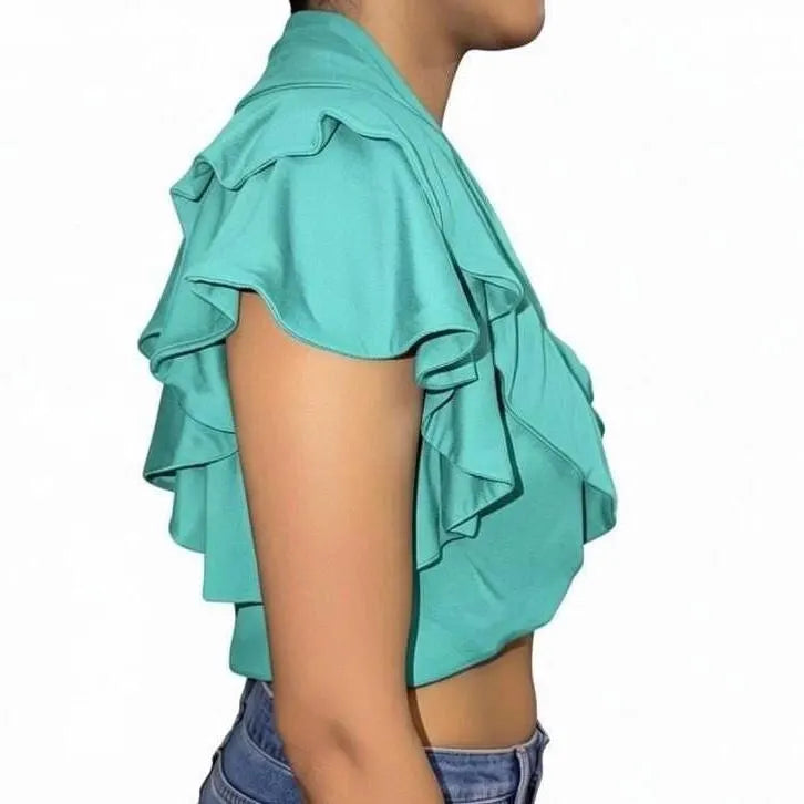 Ruffled Rayon Bolero Shrug: Open-Front Cropped Cover-Up