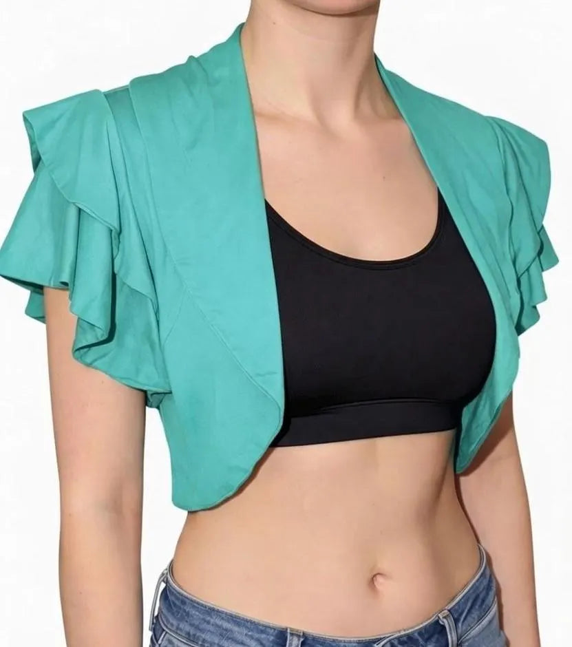 Ruffled Rayon Bolero Shrug: Open-Front Cropped Cover-Up