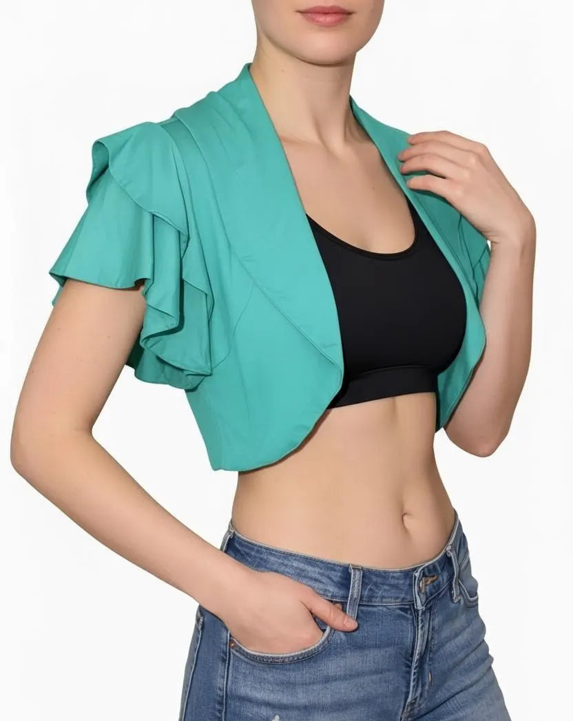 Ruffled Rayon Bolero Shrug: Open-Front Cropped Cover-Up