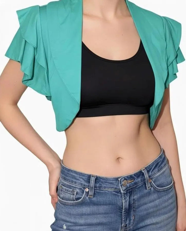 Ruffled Rayon Bolero Shrug: Open-Front Cropped Cover-Up