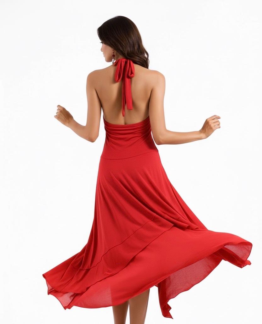 Valentina High Low Halter Dress: Deep-V Asymmetrical Hem, Dance Dress