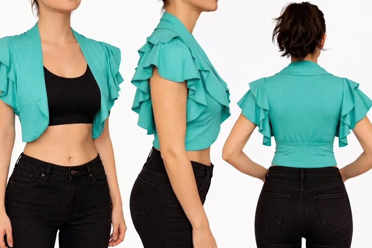 Ruffled Rayon Bolero Shrug: Open-Front Cropped Cover-Up