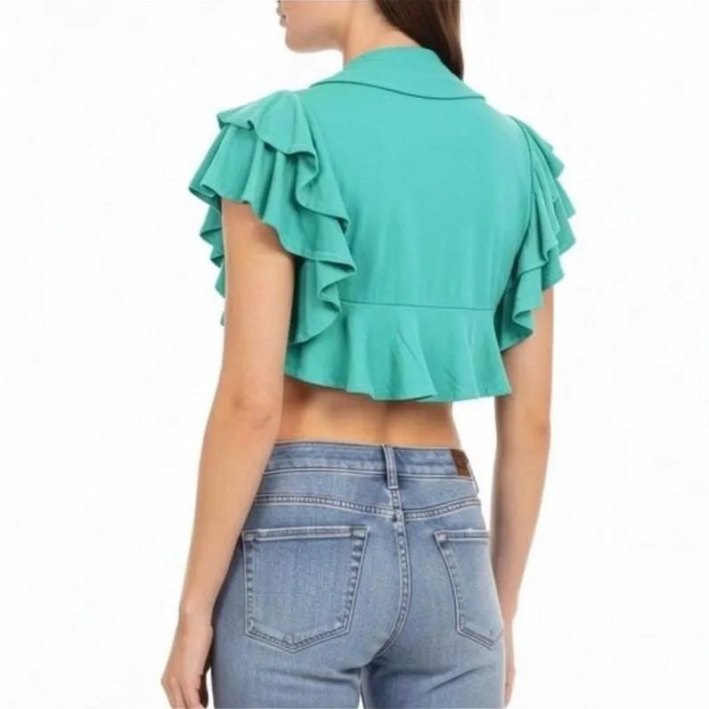 Ruffled Rayon Bolero Shrug: Open-Front Cropped Cover-Up