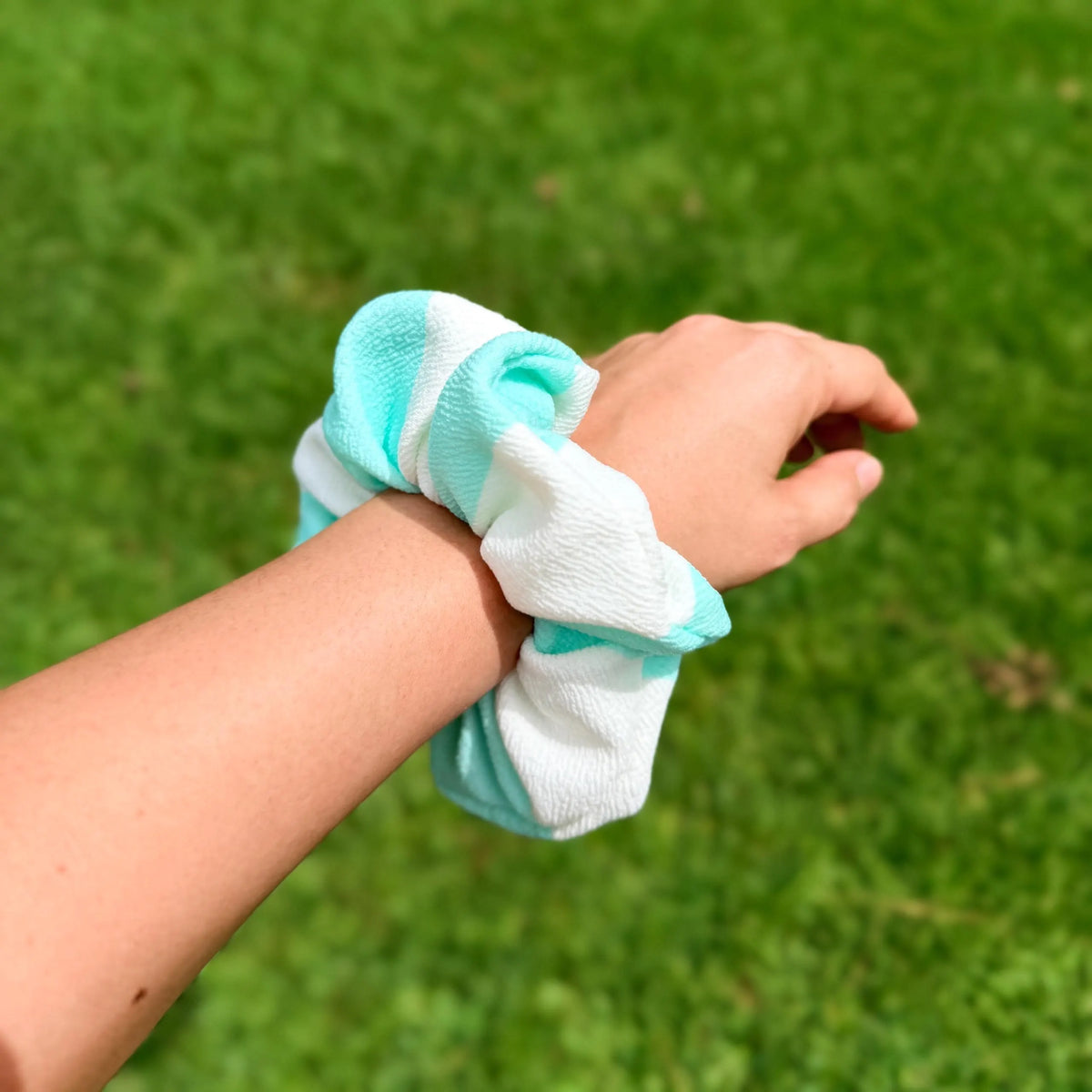 Mint & White Striped Scrunchie | Textured Fabric Hair Tie | Preppy Summer Scrunchie | Cabana Stripe Hair Accessory | Handmade Gift