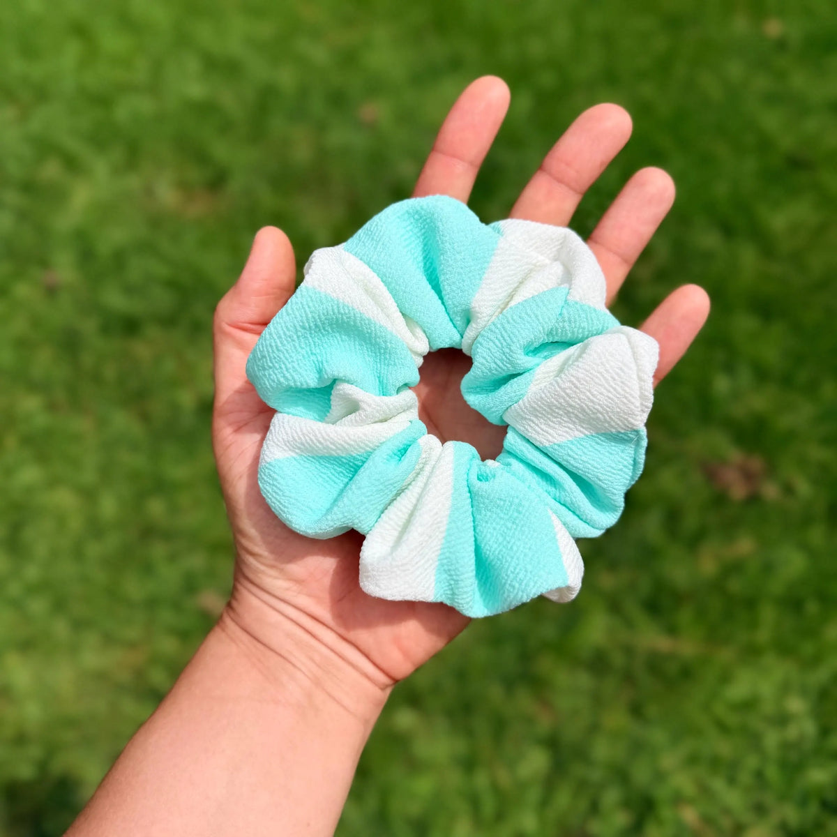 Mint & White Striped Scrunchie | Textured Fabric Hair Tie | Preppy Summer Scrunchie | Cabana Stripe Hair Accessory | Handmade Gift