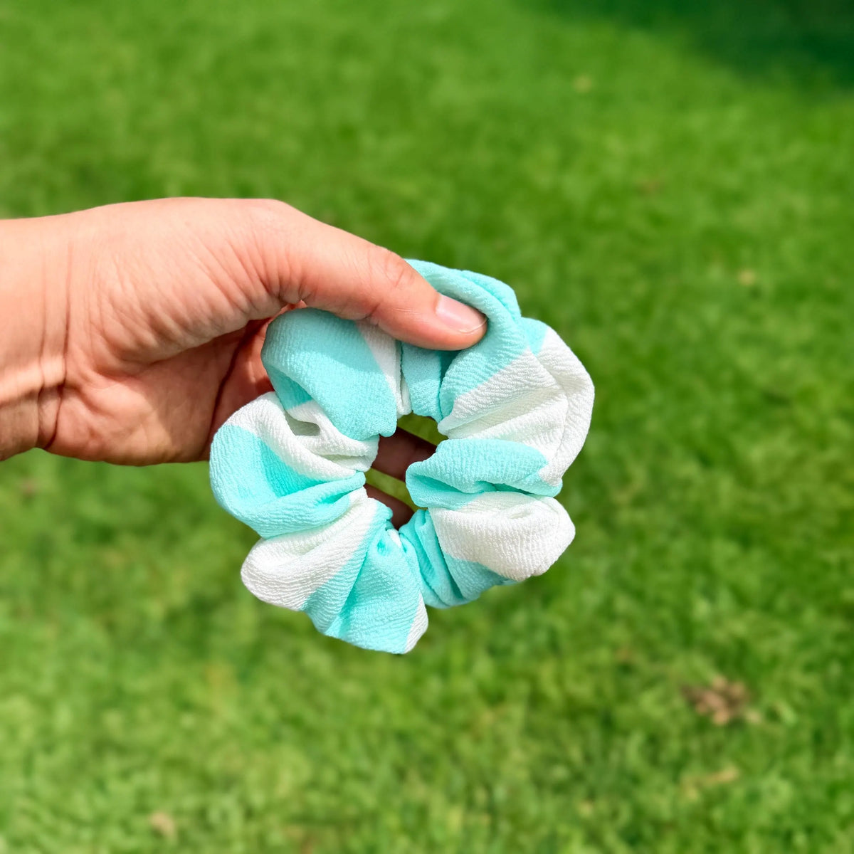 Mint & White Striped Scrunchie | Textured Fabric Hair Tie | Preppy Summer Scrunchie | Cabana Stripe Hair Accessory | Handmade Gift