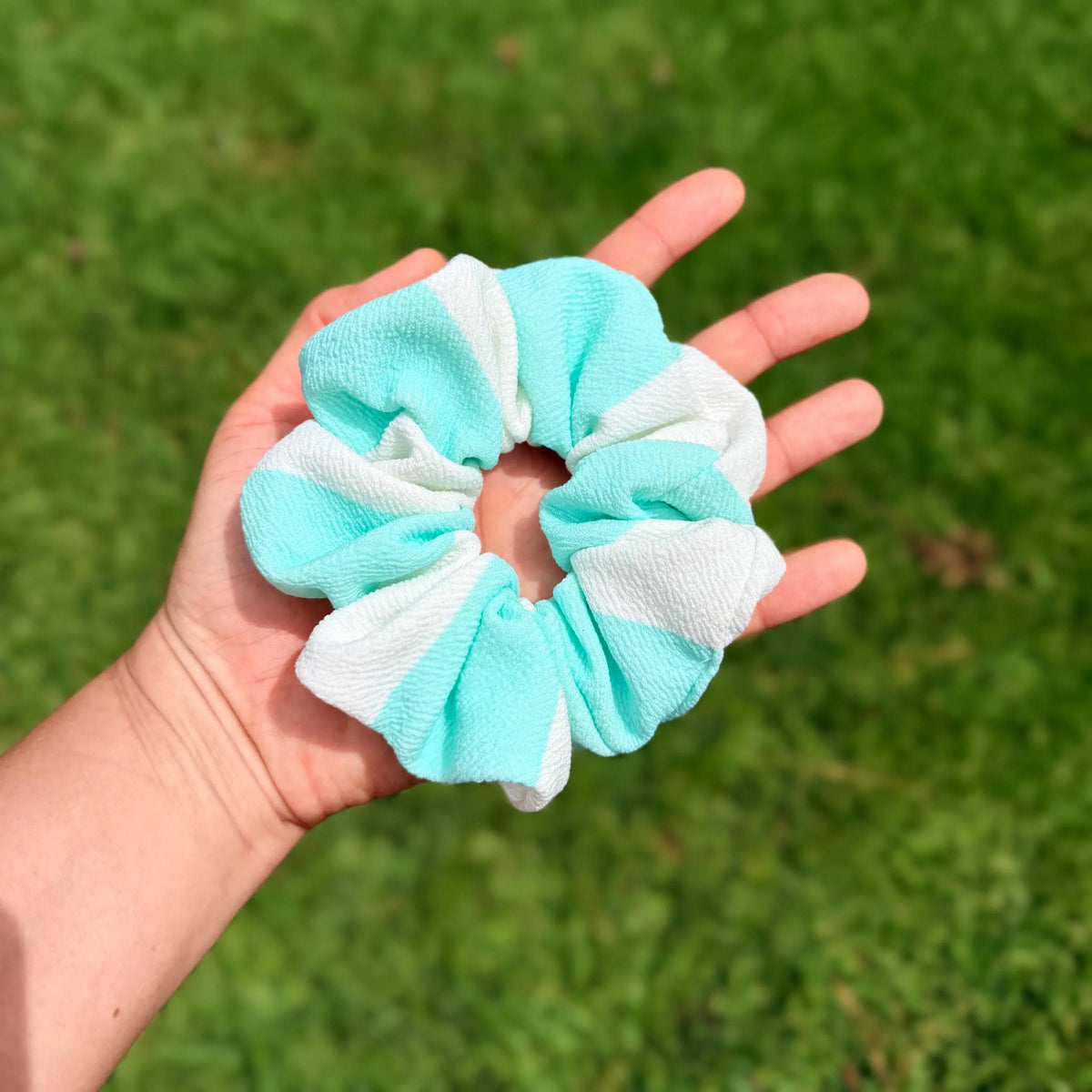 Mint & White Striped Scrunchie | Textured Fabric Hair Tie | Preppy Summer Scrunchie | Cabana Stripe Hair Accessory | Handmade Gift