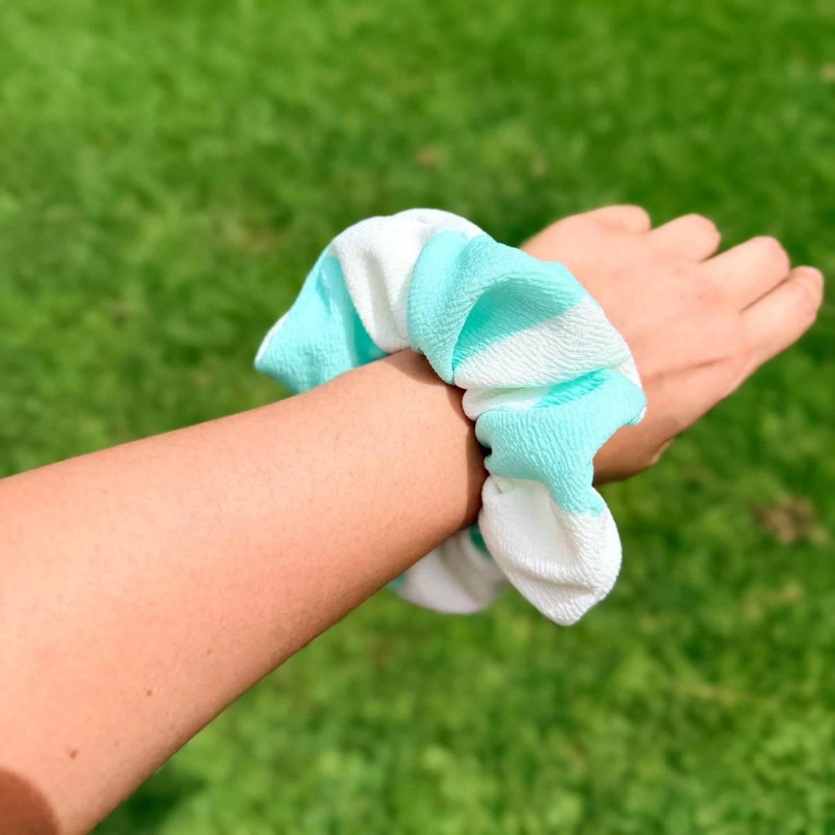 Mint & White Striped Scrunchie | Textured Fabric Hair Tie | Preppy Summer Scrunchie | Cabana Stripe Hair Accessory | Handmade Gift