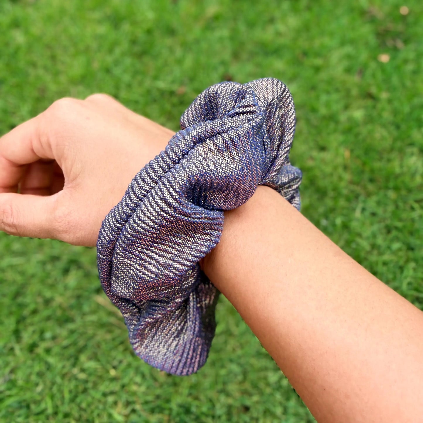 Metallic Gold and Royal Blue Scrunchie | Shimmer Hair Tie | Sparkly Scrunchie | Statement Hair Accessory | Handmade Elastic Scrunchie