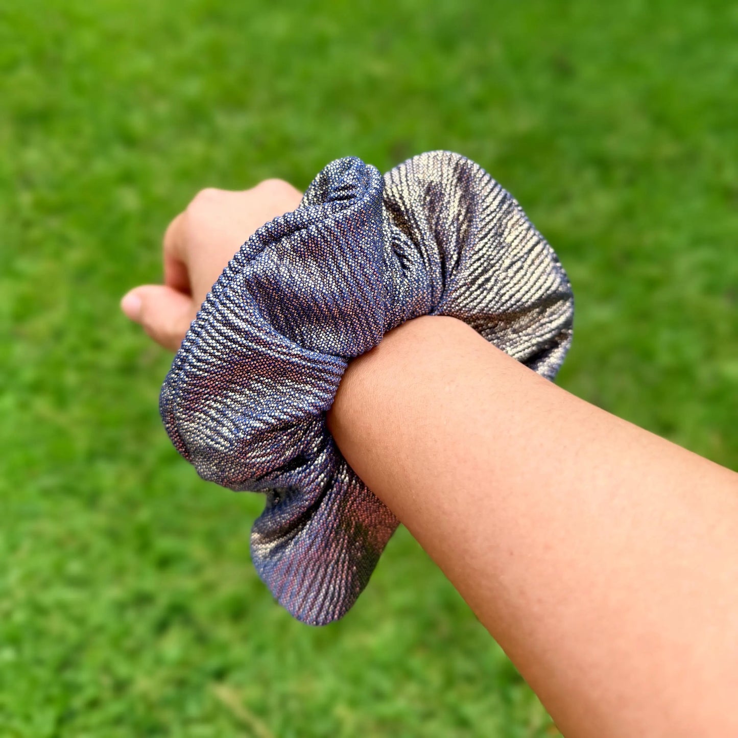 Metallic Gold and Royal Blue Scrunchie | Shimmer Hair Tie | Sparkly Scrunchie | Statement Hair Accessory | Handmade Elastic Scrunchie