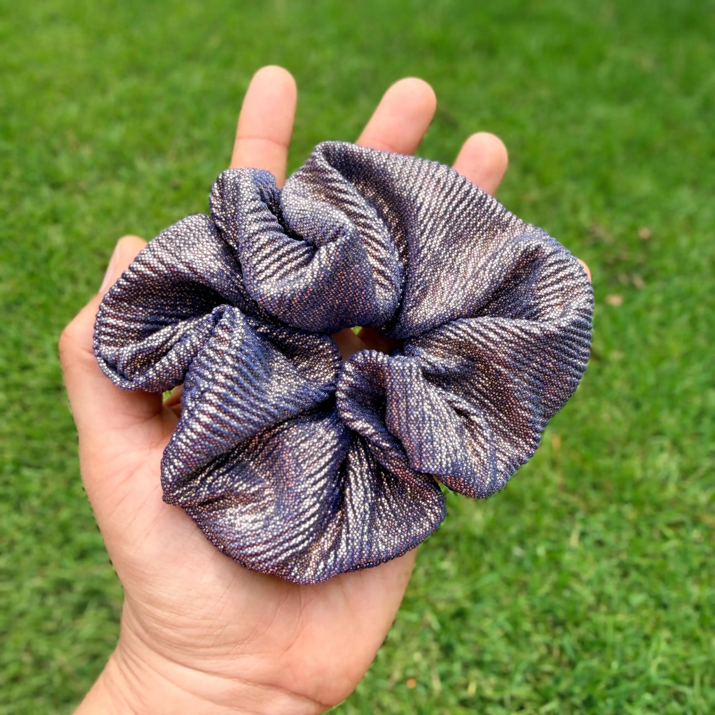 Metallic Gold and Royal Blue Scrunchie | Shimmer Hair Tie | Sparkly Scrunchie | Statement Hair Accessory | Handmade Elastic Scrunchie