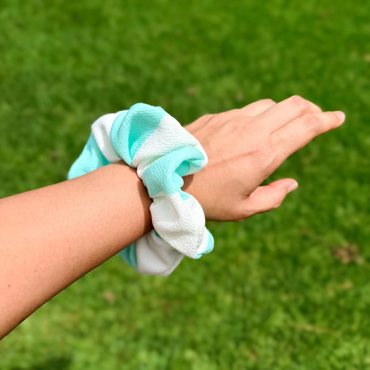 Mint & White Striped Scrunchie | Textured Fabric Hair Tie | Preppy Summer Scrunchie | Cabana Stripe Hair Accessory | Handmade Gift
