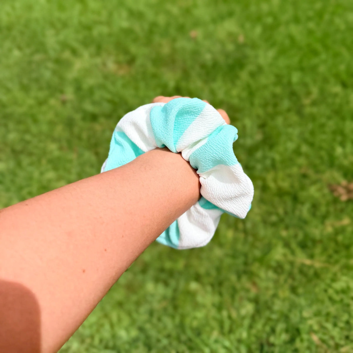 Mint & White Striped Scrunchie | Textured Fabric Hair Tie | Preppy Summer Scrunchie | Cabana Stripe Hair Accessory | Handmade Gift