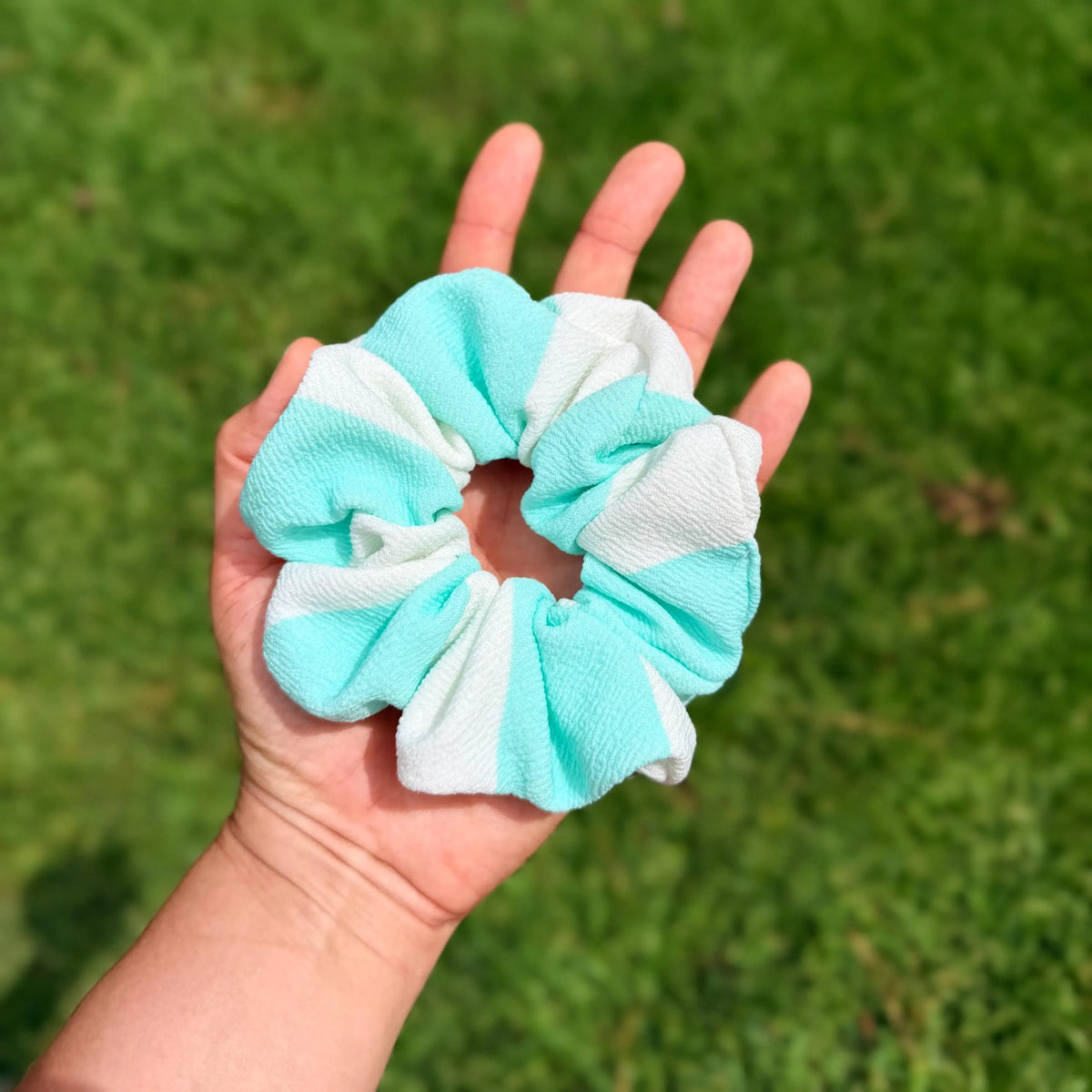 Mint & White Striped Scrunchie | Textured Fabric Hair Tie | Preppy Summer Scrunchie | Cabana Stripe Hair Accessory | Handmade Gift