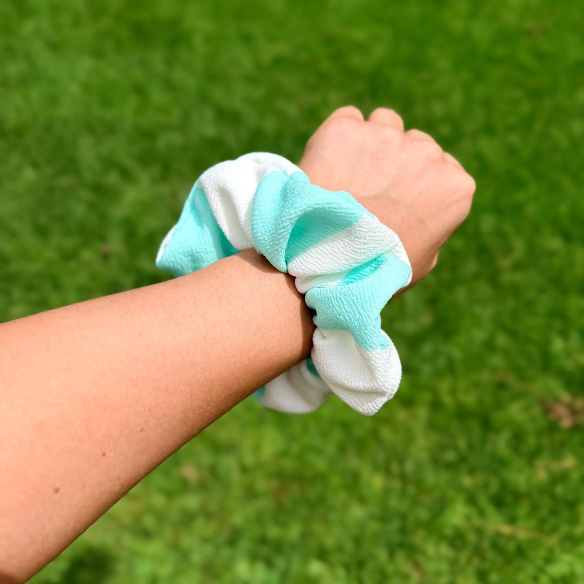 Mint & White Striped Scrunchie | Textured Fabric Hair Tie | Preppy Summer Scrunchie | Cabana Stripe Hair Accessory | Handmade Gift