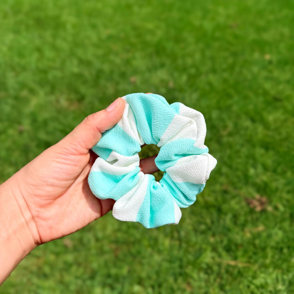 Mint & White Striped Scrunchie | Textured Fabric Hair Tie | Preppy Summer Scrunchie | Cabana Stripe Hair Accessory | Handmade Gift